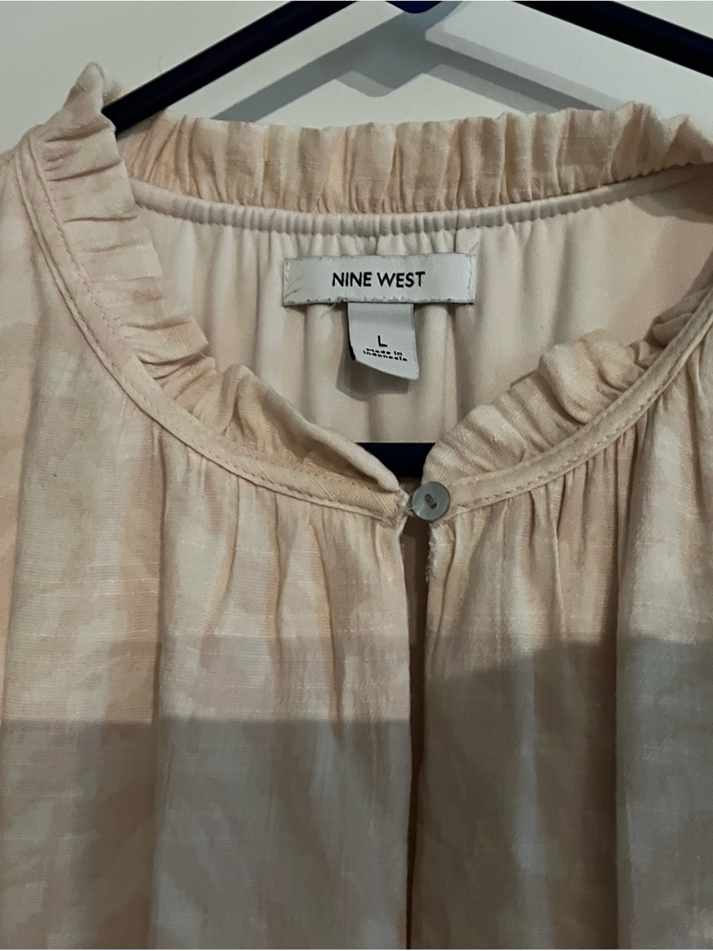 Nine West Blush Pink Ruffle Neck Button dress